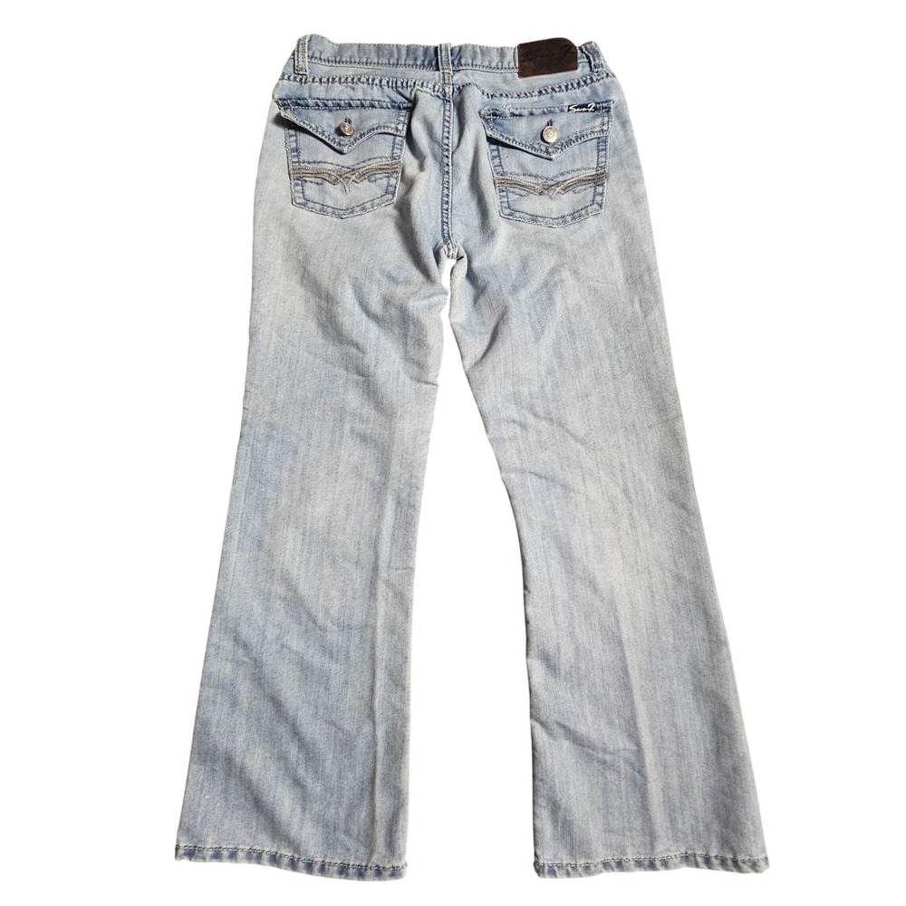 Seven7 Womens Bootcut Jeans 34x32 Flap Pocket Light Wash Denim Y2K Boho Festival - Picture 2 of 8